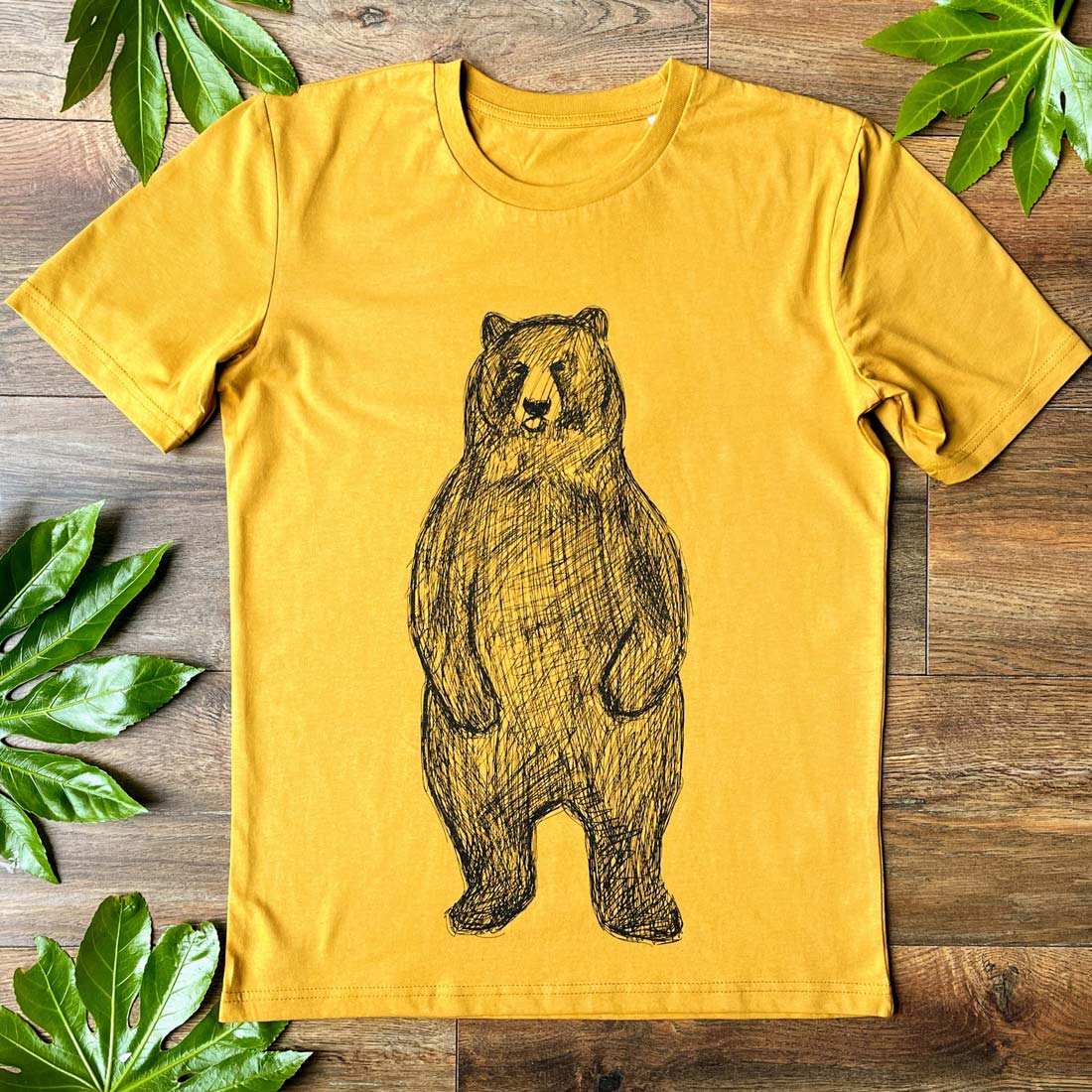 bear t-shirt on mustard 