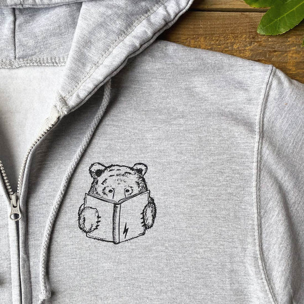 bear reading book men's hoodie