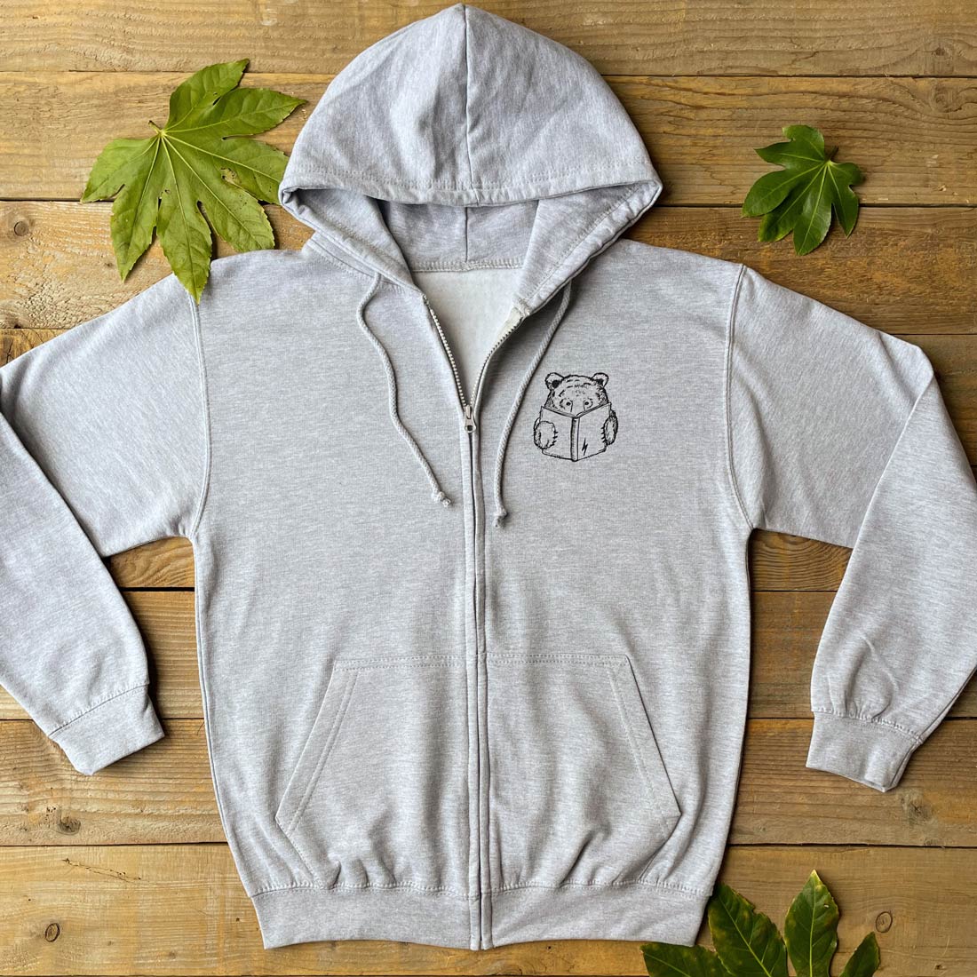 Bear and book grey hoodie