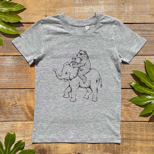 a bear riding an elephant t-shirt