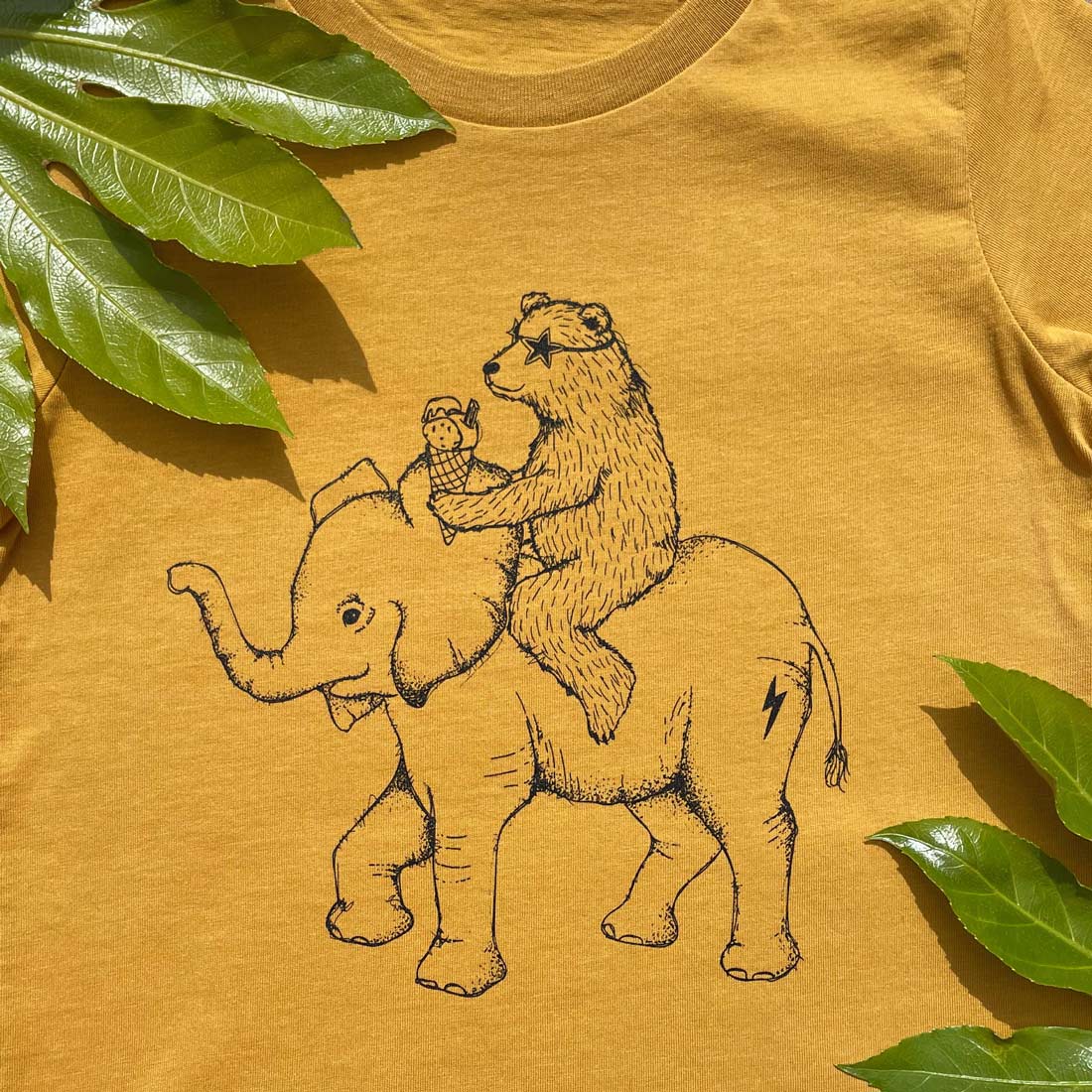 bear eating ice cream mustard t-shirt