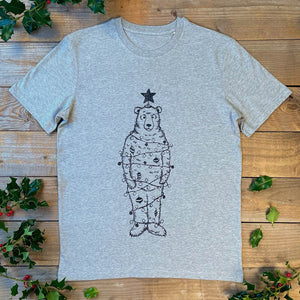 christmas tree bear grey t-shirt