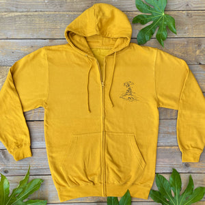 bear island zip up hoodie on mustard