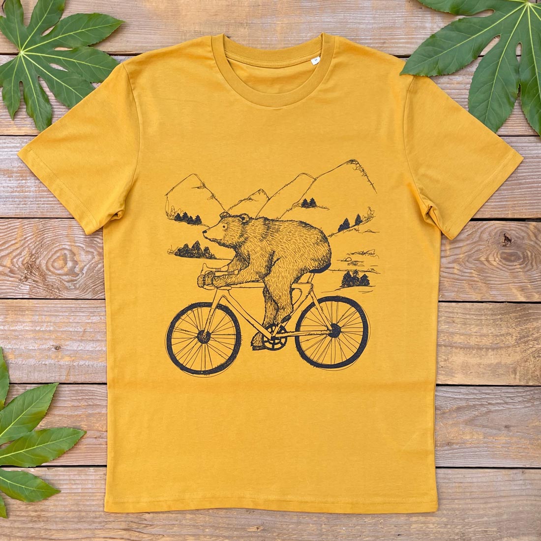 bear on bicycle mustard tee