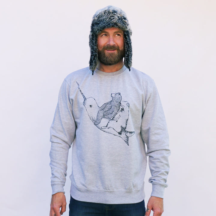 narwhal grey jumper being worn