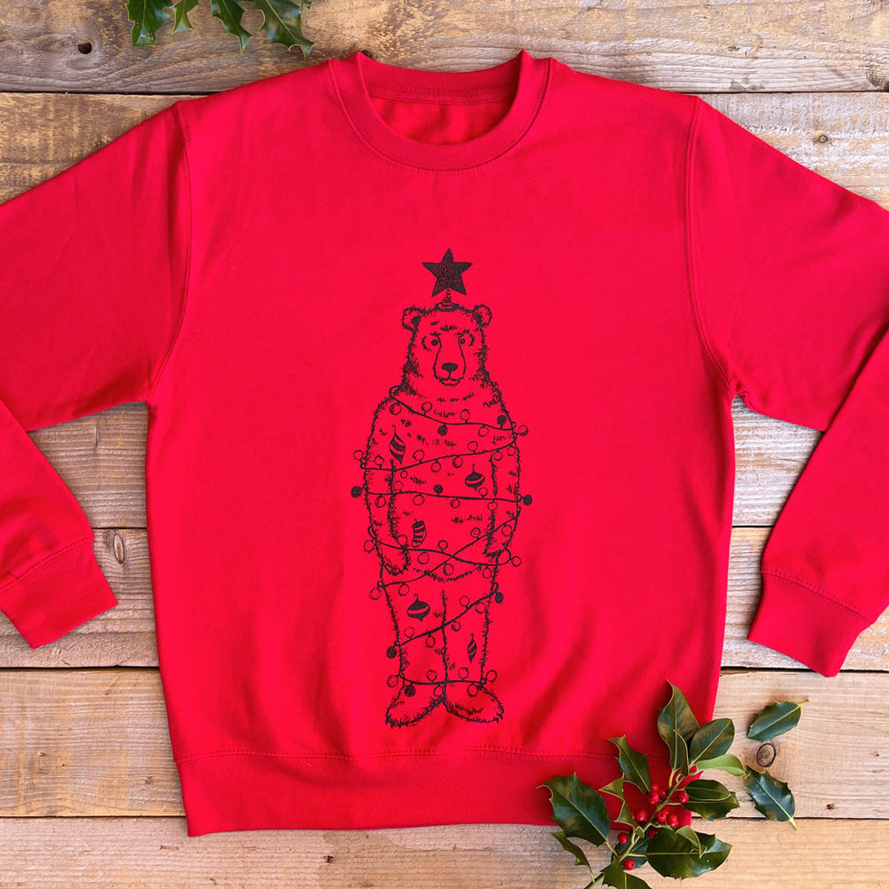 red jumper with bear mens