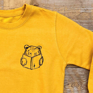 bear reading book yellow kids jumper