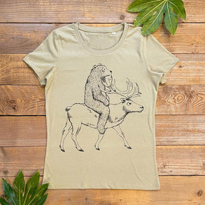 bear riding reindeer tshirt
