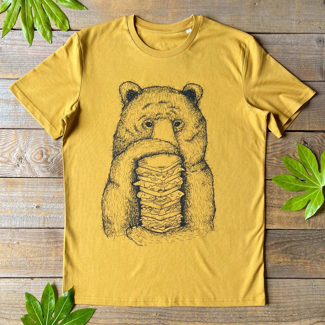 mustard t-shirt with bear on