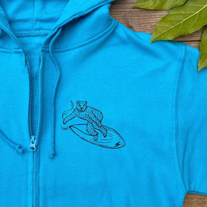 surfing bear blue hoodie