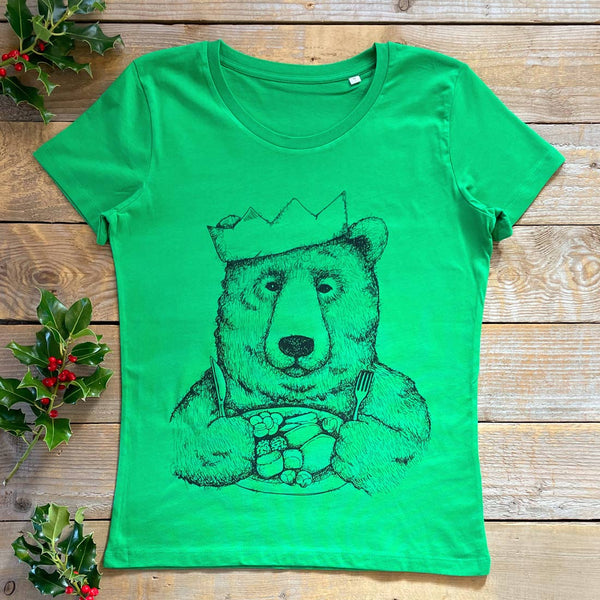 womens green christmas bear tee